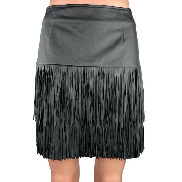 Trouve Black Frill High Waisted Vegan Faux Leather Western Cowboy Mini Skirt 4 - Picture 1 of 5
